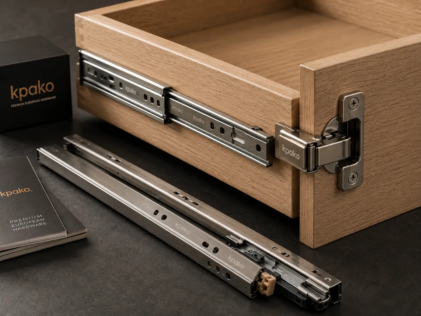 Premium Salice furniture hardware on light oak